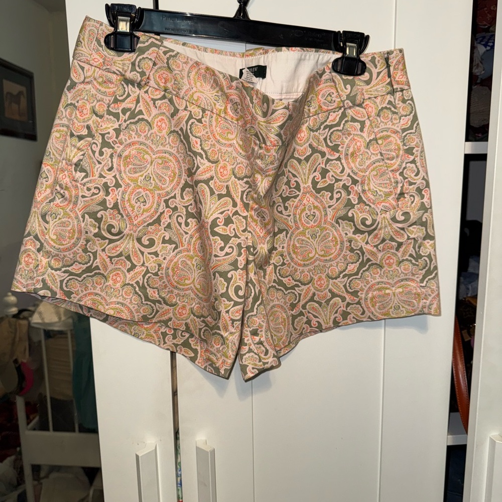 J. Crew Pink and Orange Bermuda Shorts with Paisley Print